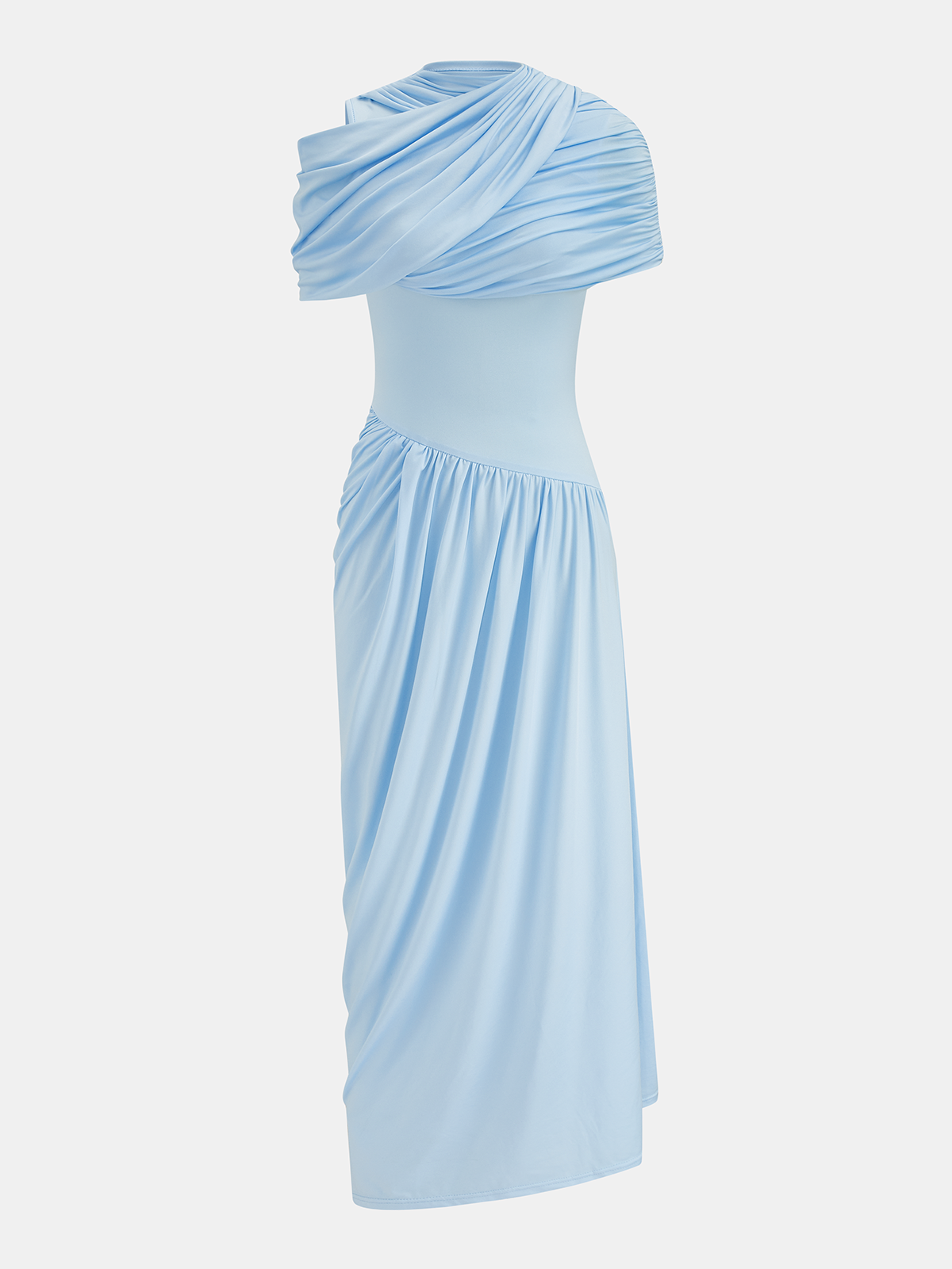 Removable Cape Asymmetrical Draped Maxi Dress