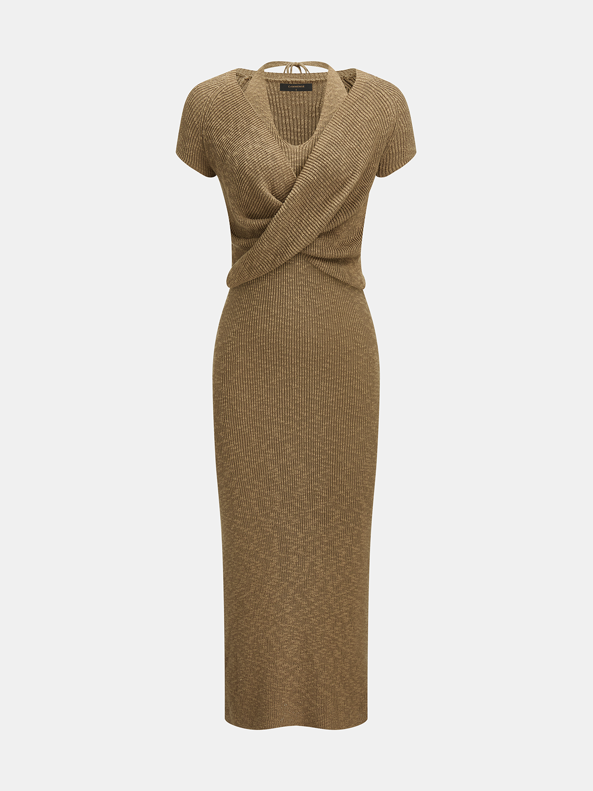 Cross Front Knit Top & Halter Maxi Dress Set