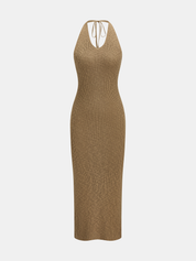 Cross Front Knit Top & Halter Maxi Dress Set