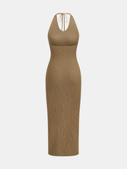 Cross Front Knit Top & Halter Maxi Dress Set
