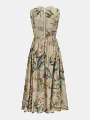 Cotton Blend Botanical Printed Maxi Dress
