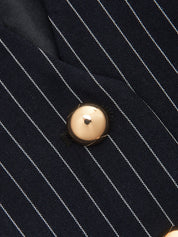 Pinstriped Button-Front Stand Collar Blouse