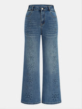 Snowflake Rhinestone Straight-Leg Jeans