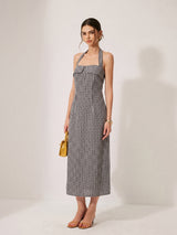 Gingham Halter Cotton Midi Dress