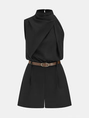 Asymmetric Sleeveless Belted Tailored Romper