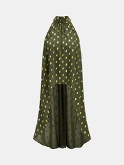 Polka Dot Halter Asymmetrical Blouse