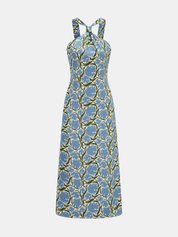 Halter Neck Floral Midi Dress